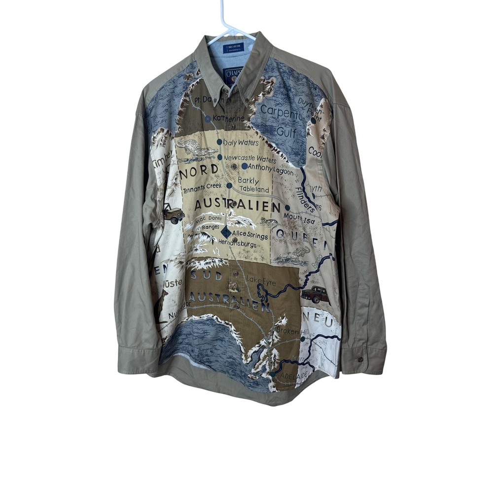 Chaps X Ralph Lauren Shirt Mens Large Multicolor Australia Map Travel Print Top